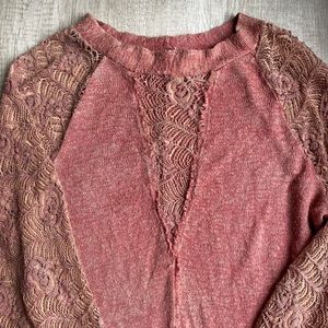 Long Sleeve Floral Mesh Detail Sweater